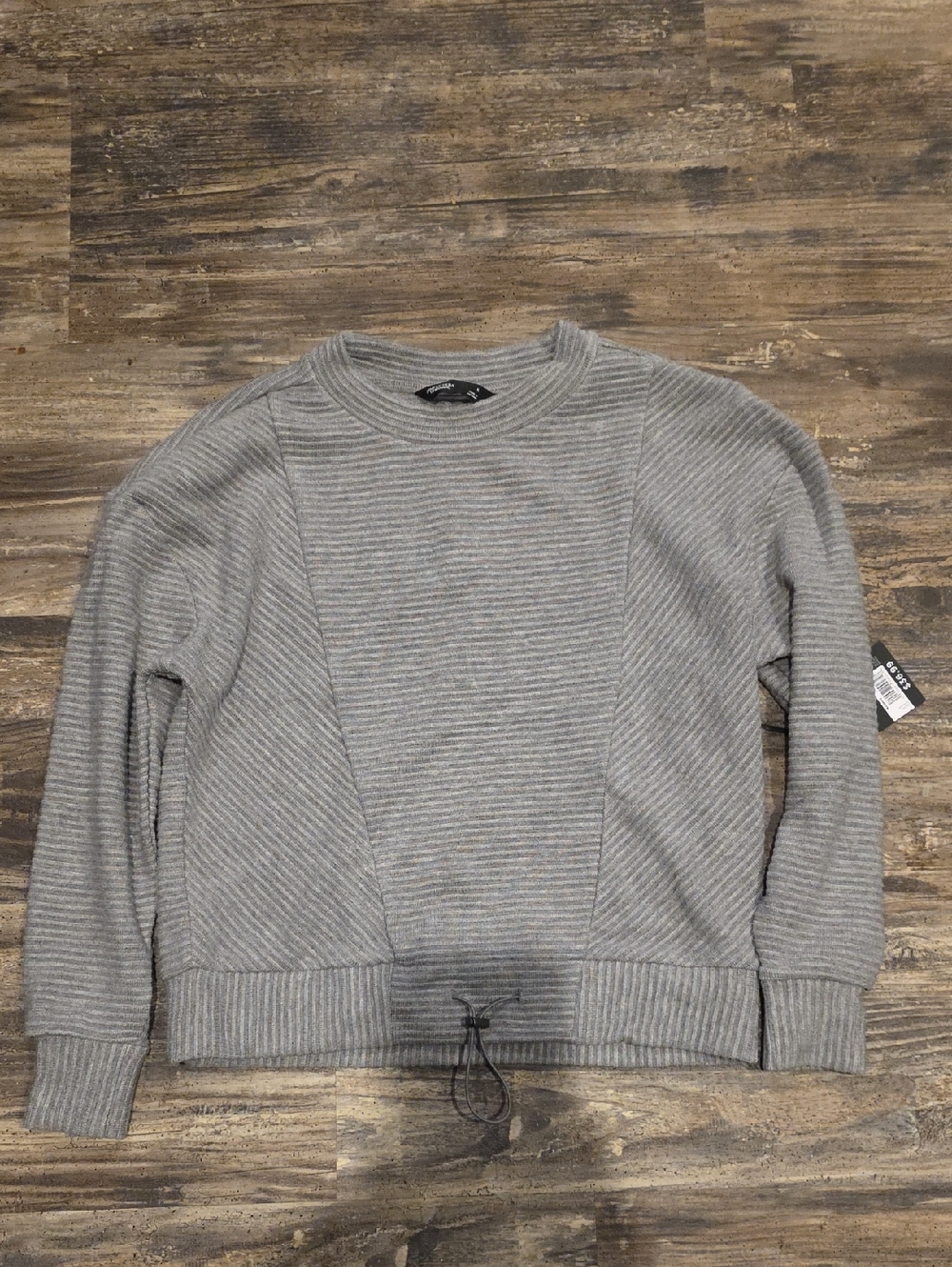 Womens Gray Ribbed Crewneck Sweater
